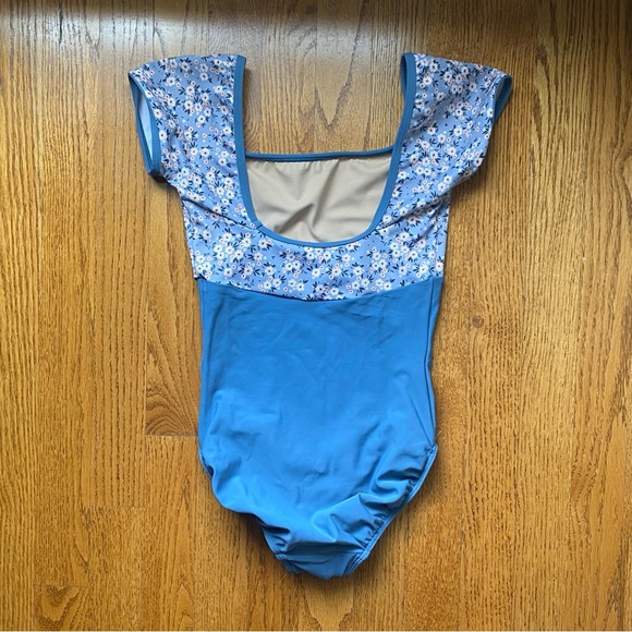 Eleve Dancewear Blue Floral Leotard, Adult XS - Picture 2 of 4
